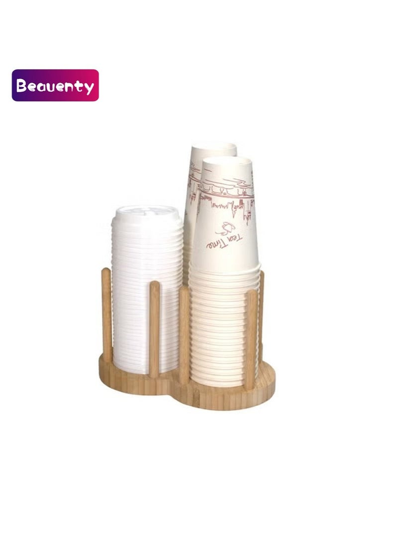 Beauenty Bathroom Cup Dispenser 3oz Bamboo Cups Holder Wooden Disposable Cup Organizer Disposable Paper Cup Holder for Bathroom Sink Counter/Mouthwash Cups - Image 1